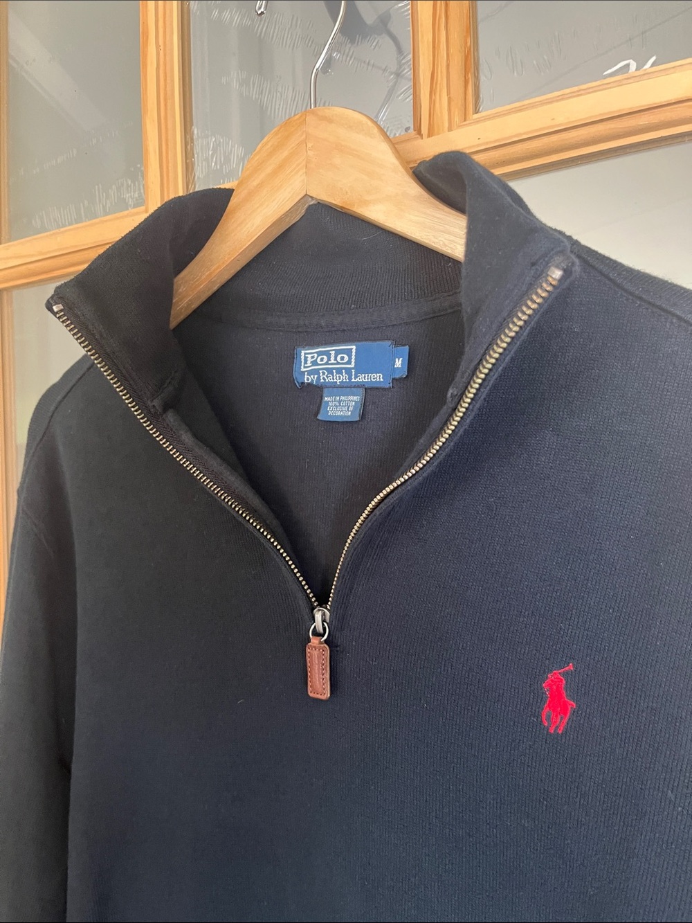 Polo Ralph Lauren 1/4 Zip Cotton ribbed Sweater Size medium navy blue EUC - Picture 2 of 7
